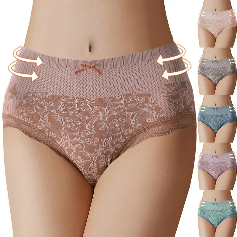 Lace Large Size Underpants Women'S Triangle High Waist Abdominal Pants Hip Warm Briefs Breathable Slimming Underpants