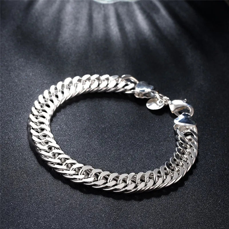 Noble 925 Sterling Silver Square Solid Chain Bracelet For Women Men Charm Party Gift Wedding Fashion Jewelry Free shipping