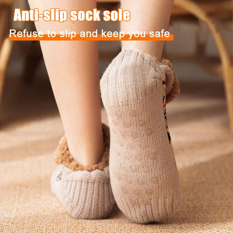 Indoor Winter Slippers Socks Men's Floor Socks Home Bedroom Sleeping Socks Non-slip Knitted Adult Plus Fleece Warm Carpet Socks