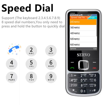 SERVO V9500 4 SIM Card Mobile Phone Auto call recorder Speed dial Magic voice Phonebook 1000 FM Radio 2.4" Screen Cellphones