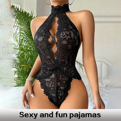 Sexy Women's Hollowed out Backless Camisole Jumpsuit Classic Sexy Lace Flower Sleeveless Sexy Lingerie