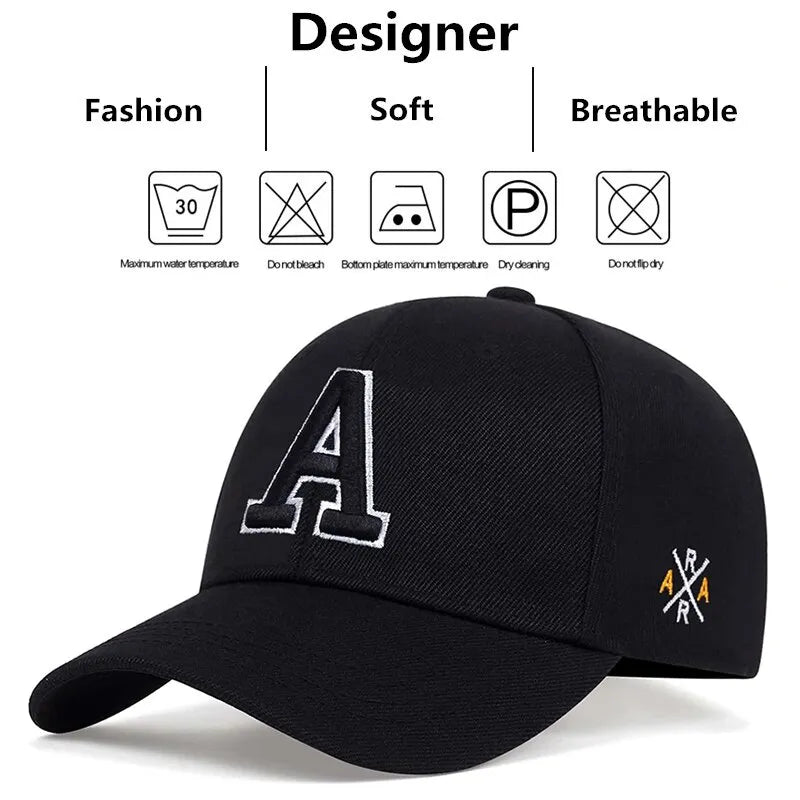 Unisex Simple Letter A Embroidery Baseball Caps Spring and Autumn Outdoor Adjustable Casual Hat Sunscreen Hat