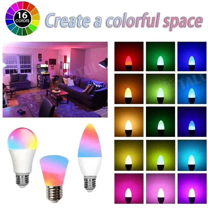 16 Colors RGB Bulb LED Multicolor Bulb E27 Base 220V Household Lighting Dimmable 24 Key Remote Control Atmosphere Neon Light