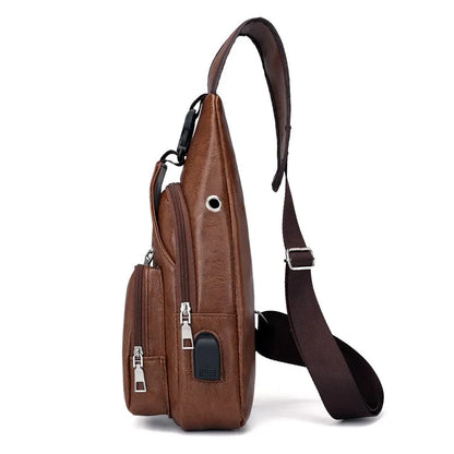 2023 Pu Chest Bag Usb Fashion Portable Rechargeable Leisure Diagonal Span Package Outdoor Sports For Men