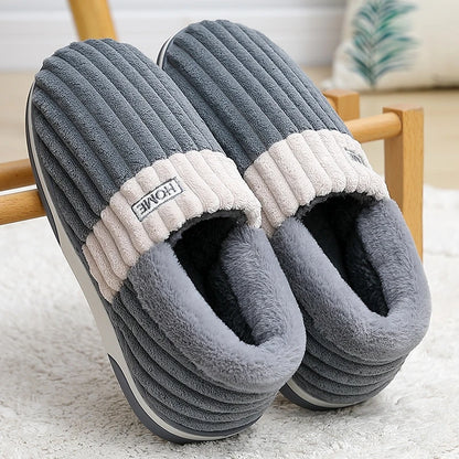 Bebealy Winter Fur Plush Slippers For Women Man Fluffy Furry Collar Home Cotton Slipper Indoor Outdoor Cozy Bedroom Fuzzy Slides