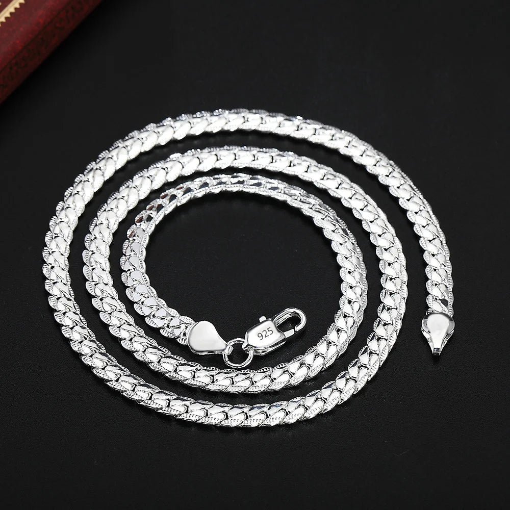 925 Sterlin Silver Christmas Gifts European Style Retro 6mm Flat Chain Necklace Bracelets Fashion For Man Women Jewelry Sets