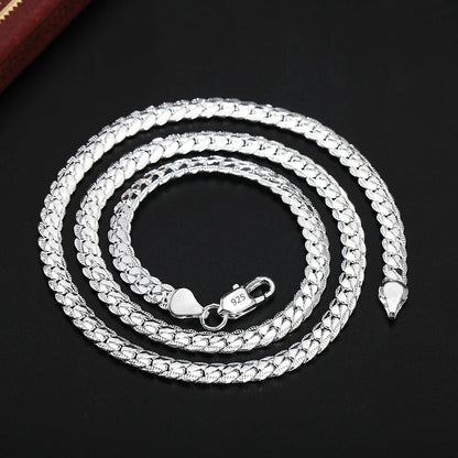 925 Sterlin Silver Christmas Gifts European Style Retro 6mm Flat Chain Necklace Bracelets Fashion For Man Women Jewelry Sets