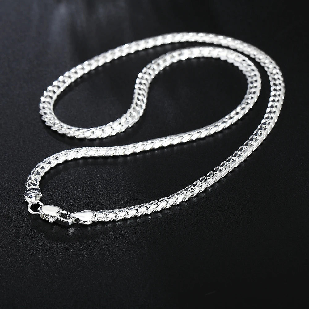 925 Sterlin Silver Christmas Gifts European Style Retro 6mm Flat Chain Necklace Bracelets Fashion For Man Women Jewelry Sets