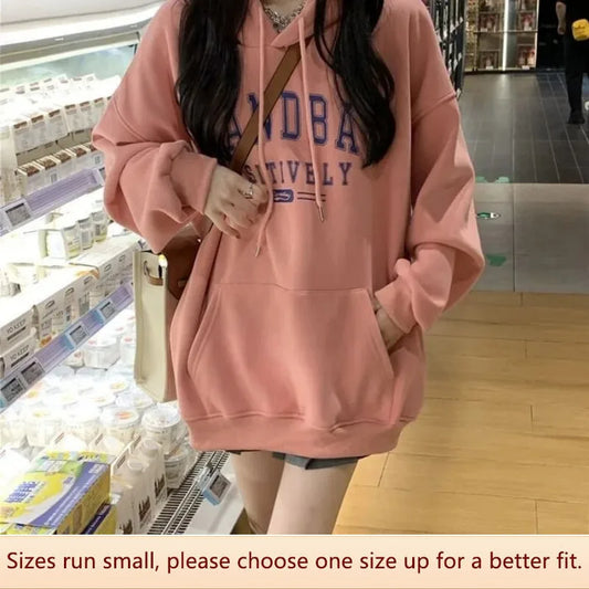 Fleece-lined Thickened Hoodie Women Autumn and Winter 2023 New Loose Korean Fashion Students Outerwear Long sleeve Top Fashion