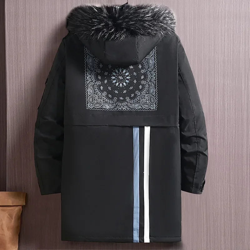 Big Size Clothing Men Winter Jacket Hooded Fleece Warm Long Padding Parkas Male Fur Collar Coat 150kg Extral Plus Outerwear 12XL