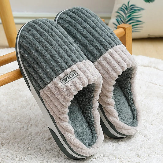 Bebealy Winter Fur Plush Slippers For Women Man Fluffy Furry Collar Home Cotton Slipper Indoor Outdoor Cozy Bedroom Fuzzy Slides