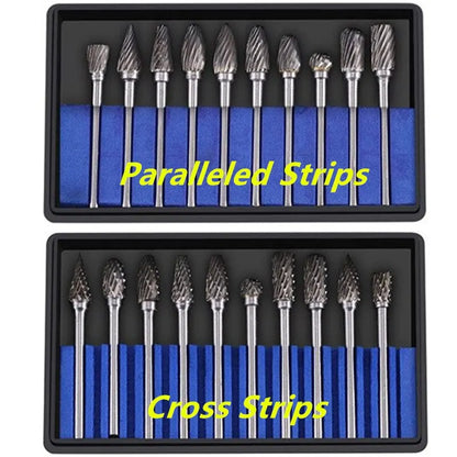 10pcs Carbide Burr Set, Hard Alloy Tungsten Steel Double Cut Rotary File Milling Cutter Head, Woodworking Grinding Carvin