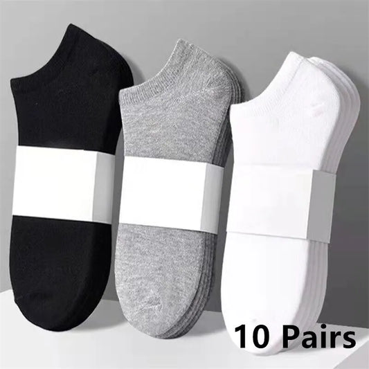 10 Pairs Men's Polyester Boat Socks New Style Black White Grey Business Men Stockings Soft Breathable Summer for Male