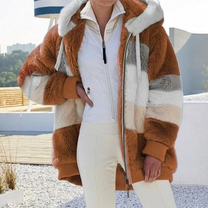 Oversized Jacket for Women 2023 New Autumn Winter Warm Plush Pocket Hooded Streetwear Loose Lady Outerwear Coat Roupas Feminina