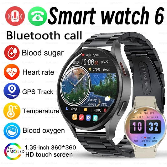 2023 New For Samsung Watch 6 AMOLED Smart Watch Men Blood Sugar Bluetooth Call GPS Track Waterproof Women For Galaxy Smartwatch