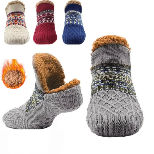 Indoor Winter Slippers Socks Men's Floor Socks Home Bedroom Sleeping Socks Non-slip Knitted Adult Plus Fleece Warm Carpet Socks
