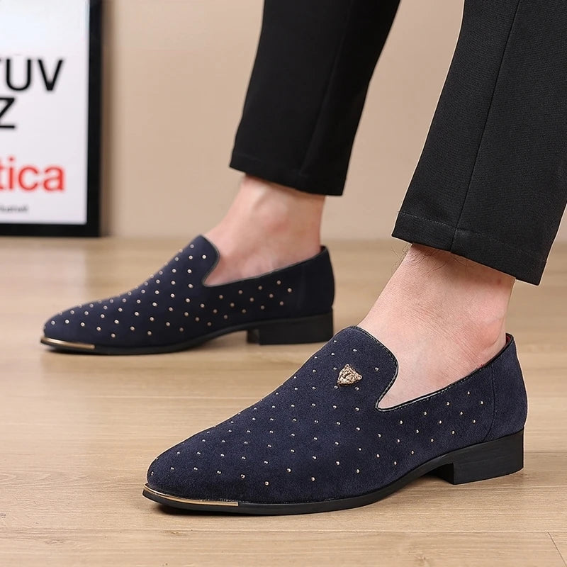 Men Loafers Suede Leather Slip-on Rivets Moccasins Men's Casual Shoes Outdoor Light Comfortable Driving Flats Sizes 39-48