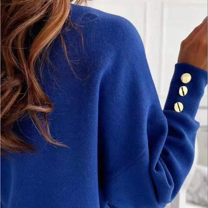 New Long Sleeve Knitted Women Sweater V-neck Jumper Office Lady Button Loose Casual Pullover  Sweaters  12827