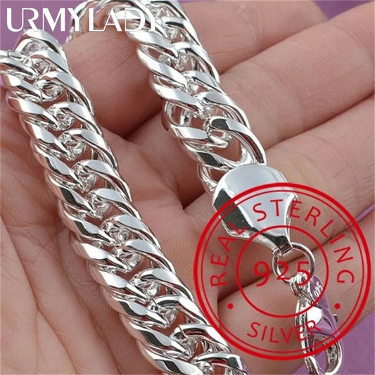Noble 925 Sterling Silver Square Solid Chain Bracelet For Women Men Charm Party Gift Wedding Fashion Jewelry Free shipping