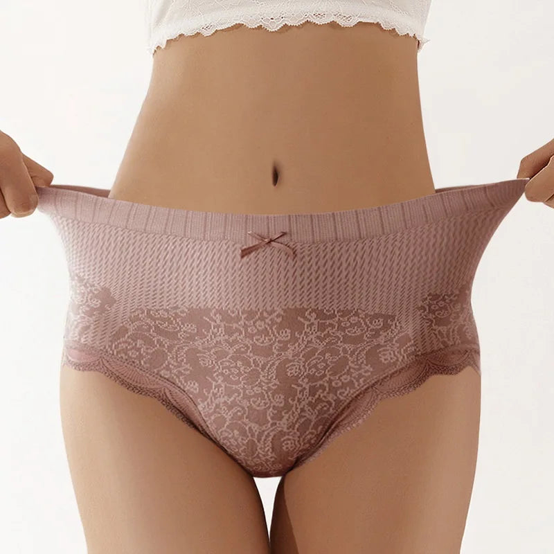Lace Large Size Underpants Women'S Triangle High Waist Abdominal Pants Hip Warm Briefs Breathable Slimming Underpants