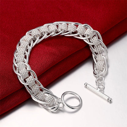 Noble 925 Sterling Silver Square Solid Chain Bracelet For Women Men Charm Party Gift Wedding Fashion Jewelry Free shipping