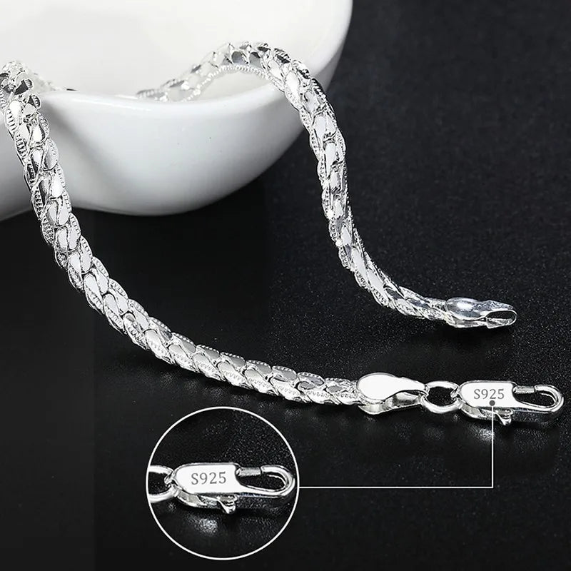 Noble 925 Sterling Silver Square Solid Chain Bracelet For Women Men Charm Party Gift Wedding Fashion Jewelry Free shipping