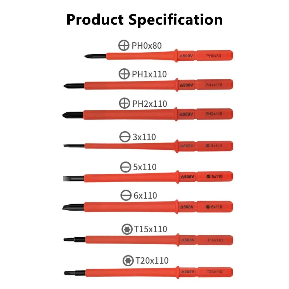 10PCS Insulated Screwdriver with an Interchangeable Head Plum Blossom Head Slotted Head
