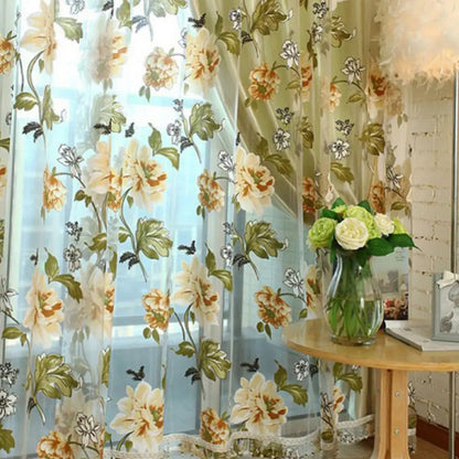 2021 New Door Blinds Window Peony Printed Transparent Tulle Curtain Room Divider Valance  Decoration Curtains Voile Living Room