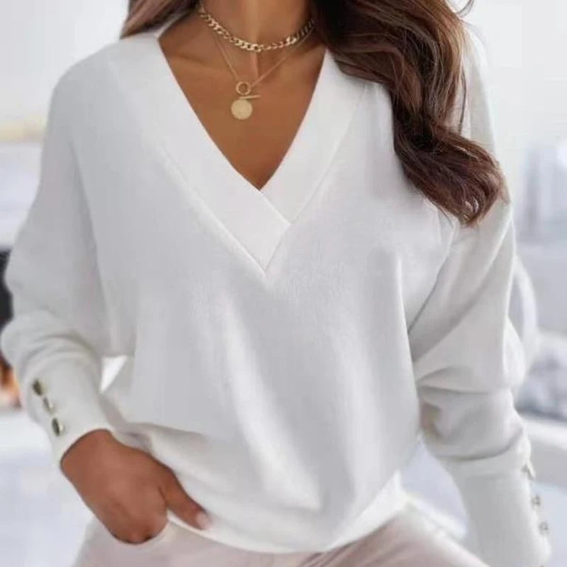 New Long Sleeve Knitted Women Sweater V-neck Jumper Office Lady Button Loose Casual Pullover  Sweaters  12827