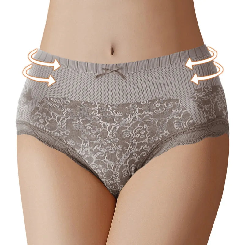 Lace Large Size Underpants Women'S Triangle High Waist Abdominal Pants Hip Warm Briefs Breathable Slimming Underpants