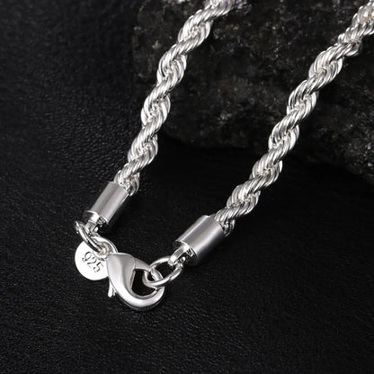 Silver Color 4mm Chain Male Twisted Rope Necklace Bracelets Fashion Women Men Silver High Quality Jewelry Set